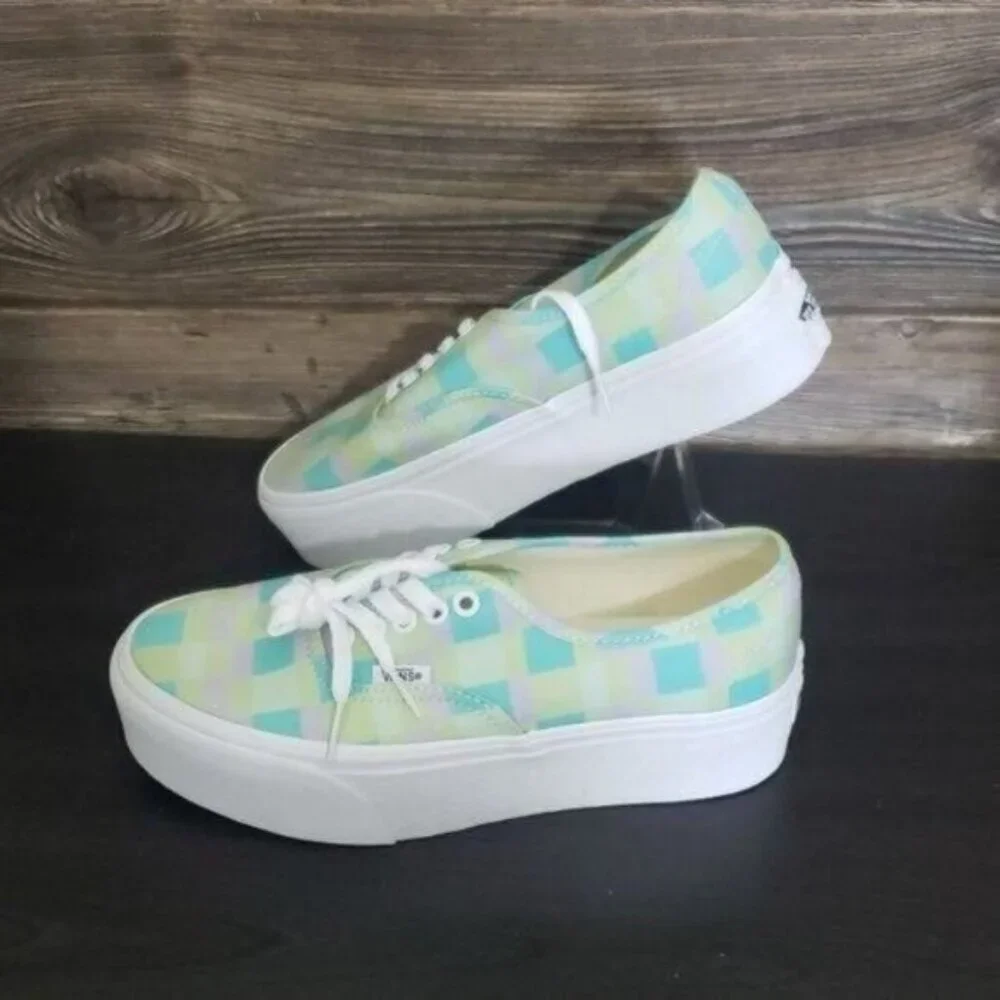 New Vans Authentic Stacked Womens Platform Shoes Size 8 Pastel Plaid Summer Bold